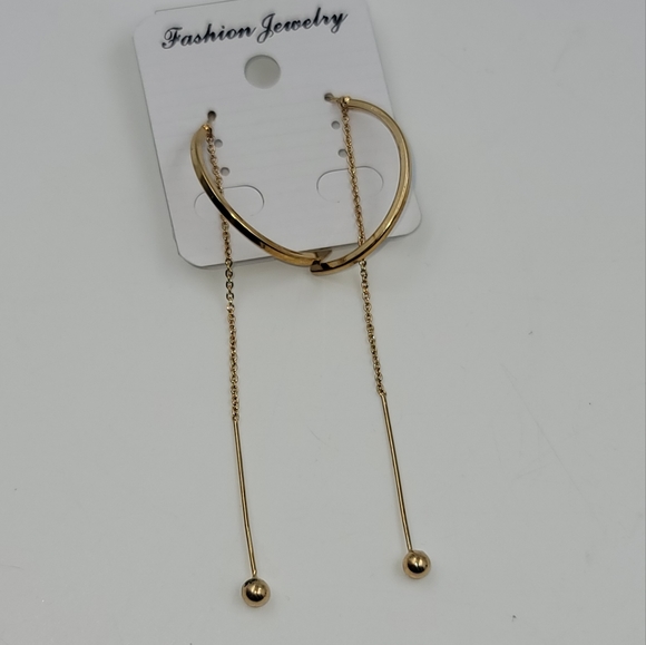 Fashion Gold Tone Full Long Earring Arc Circle Ball Dangling chain earrings - Picture 6 of 6